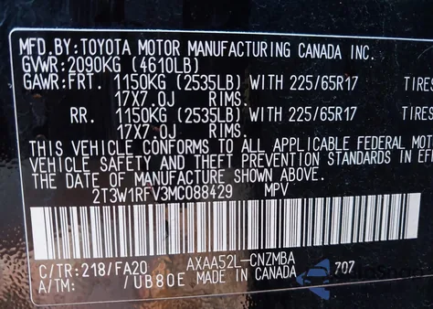2021 Toyota Rav4 Xle from USA, damaged, VIN 2T3W1RFV3MC088429